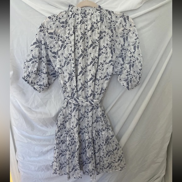 Cleobella Blue White Floral Cotton Puff Sleeve Nevah Mini Size Small Sundress - Picture 9 of 9